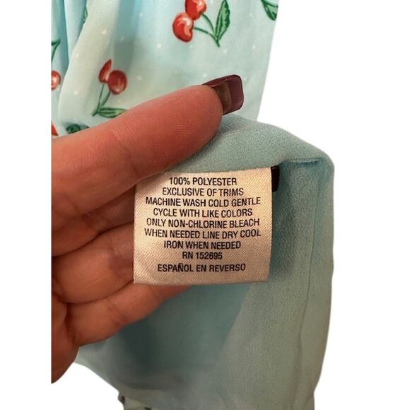 Maison Jules Baby Blue Red Cherry Sleeveless Lined Sundress Women Sz XXS - Picture 9 of 9